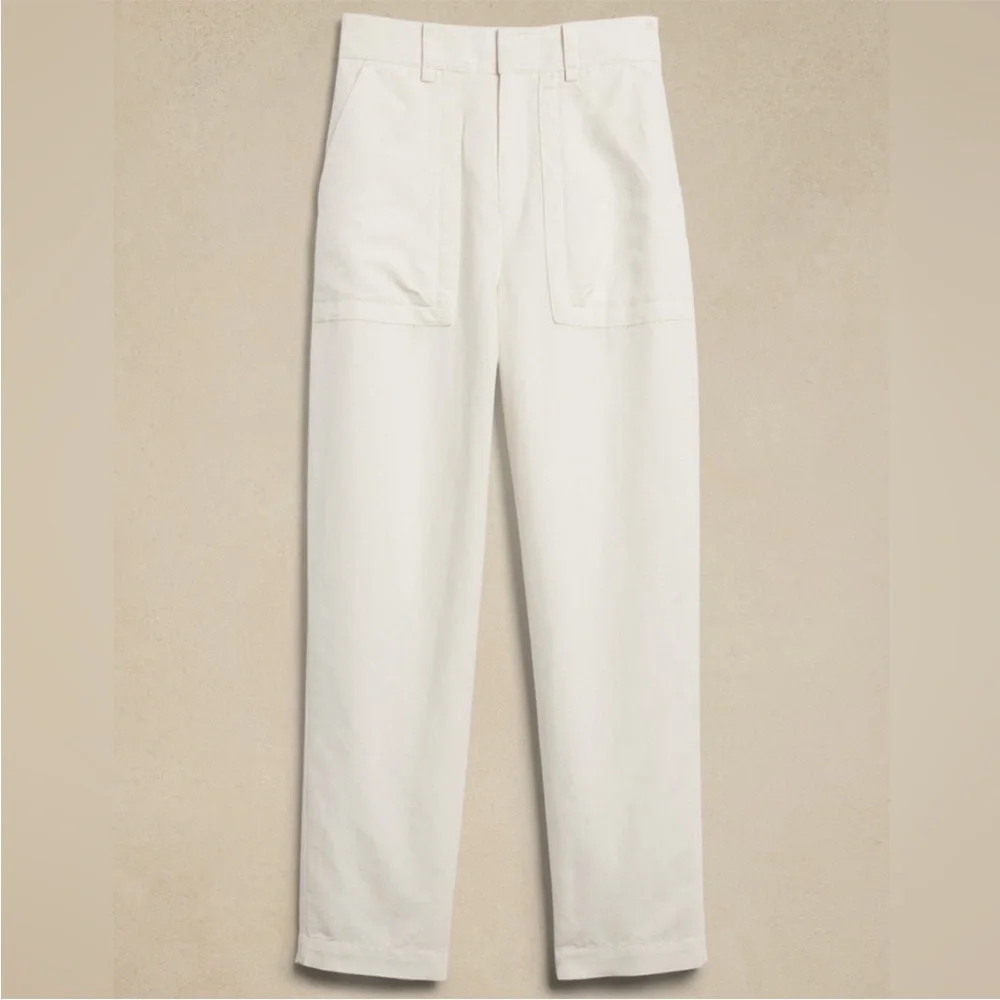 EUC Banana Republic Mya Cotton-Linen Cargo Iced Vanilla Ivory High Rise Pants 4